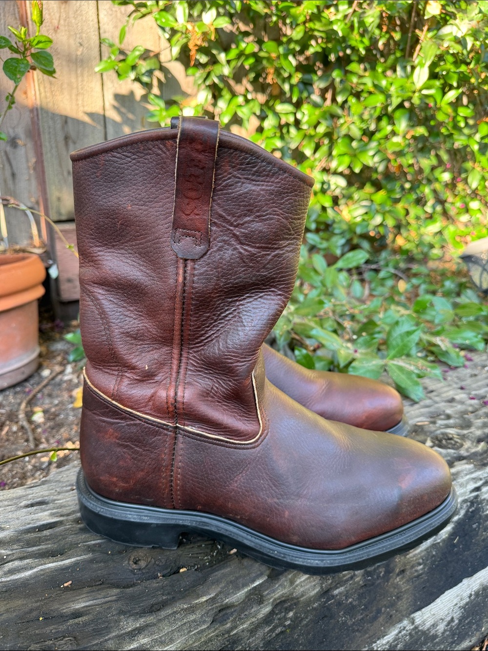 Red Wing Pecos Brown Leather Steel Toe Pull On Work Western Boots Men's 9.5 USA